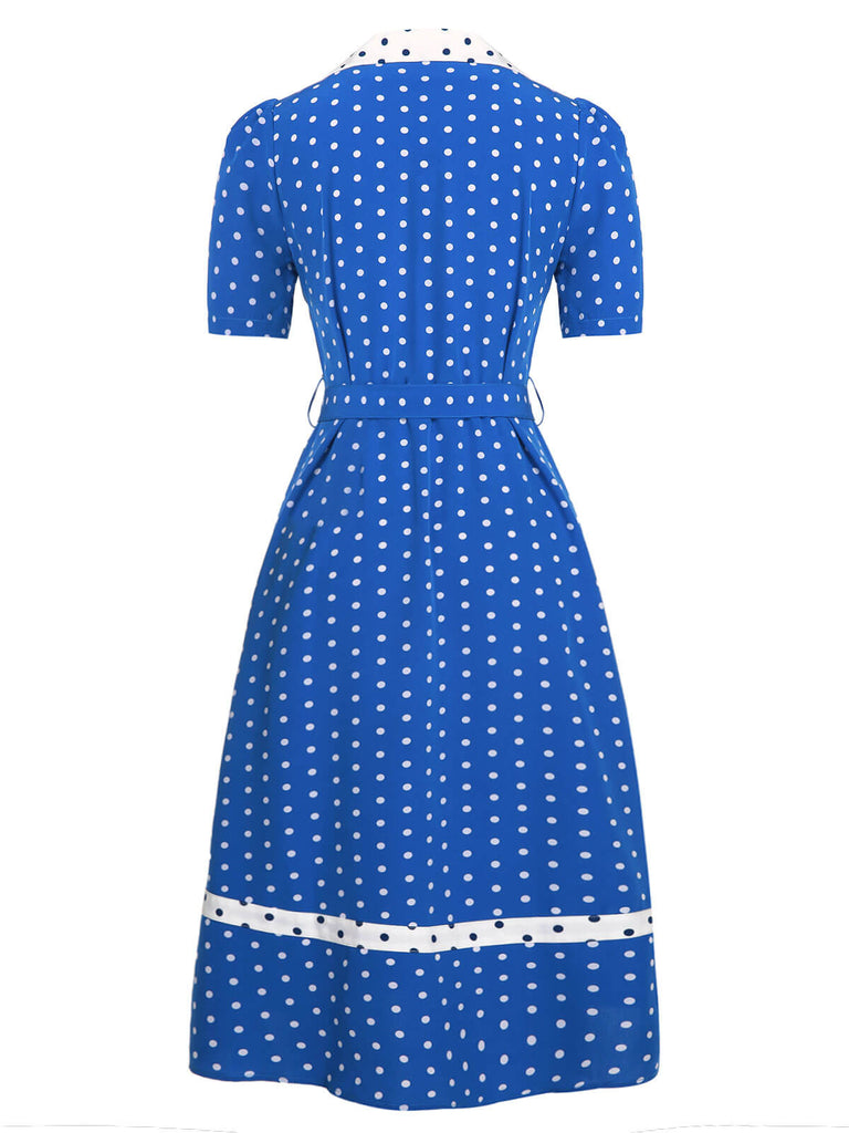 Blue & White 1940s Polka Dot Lapel Dress, vintage dress, retro fashion - perfect for women who love vintage and retro fashion