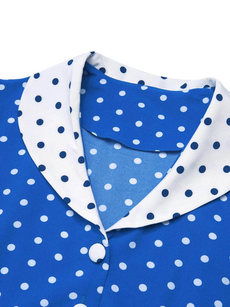 Blue & White 1940s Polka Dot Lapel Dress, vintage dress, retro fashion - perfect for women who love vintage and retro fashion