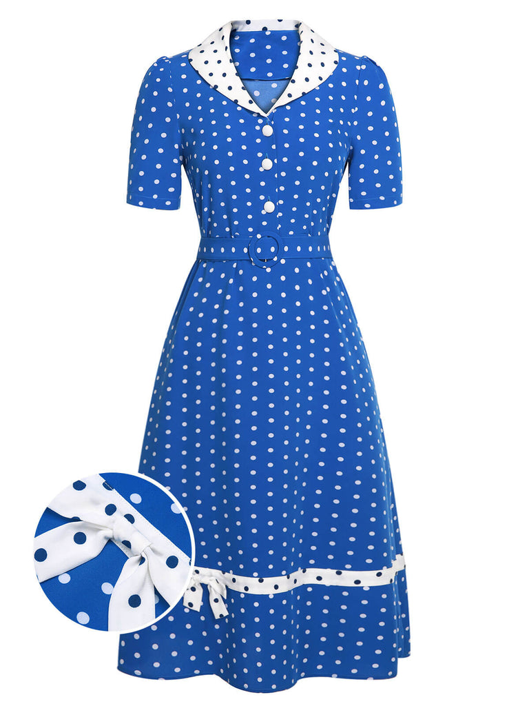 Blue & White 1940s Polka Dot Lapel Dress, vintage dress, retro fashion - perfect for women who love vintage and retro fashion