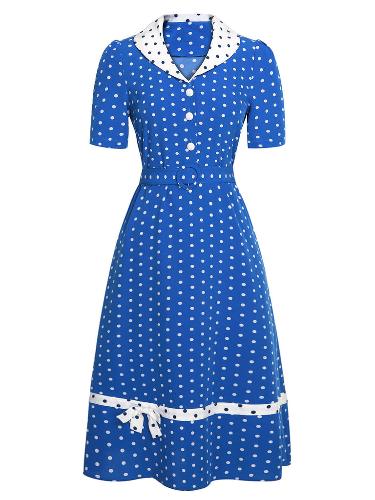 Blue & White 1940s Polka Dot Lapel Dress, vintage dress, retro fashion - perfect for women who love vintage and retro fashion