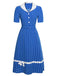 Blue & White 1940s Polka Dot Lapel Dress, vintage dress, retro fashion - perfect for women who love vintage and retro fashion
