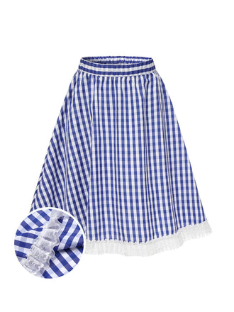 Blue & White 1950s Lace Patchwork Plaid Skirt, vintage skirt, retro style - perfect for women who love vintage and retro fashion