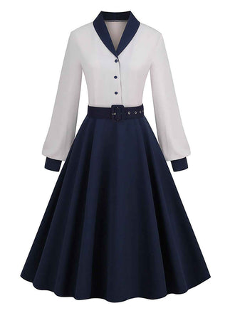 Blue & White 1950s Solid Patchwork Dress — vintage elegance for the modern woman