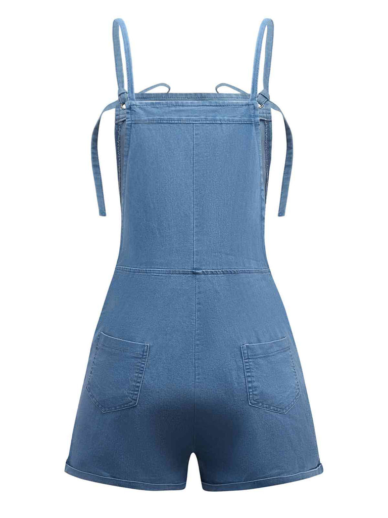 Blue 1950s Bow Tie Denim Romper - vintage jumpsuit, retro fashion