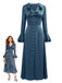 Blue-Gray 1940s Button Satin Split Dress - vintage dress, retro fashion