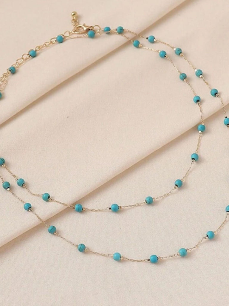 Bohemian Double Layered Turquoise Bead Necklace - vintage jewelry, Art Deco for vintage lovers