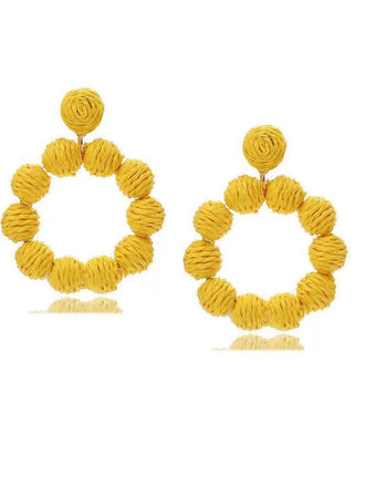 Bohemian Raffia Hoop Statement Earrings - vintage fashion, retro style