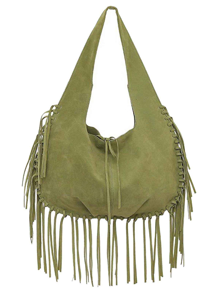 Boho Fringe Suede Hobo Shoulder Bag - vintage fashion, retro style