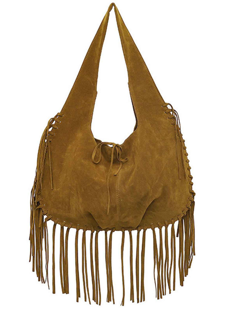 Boho Fringe Suede Hobo Shoulder Bag - vintage fashion, retro style