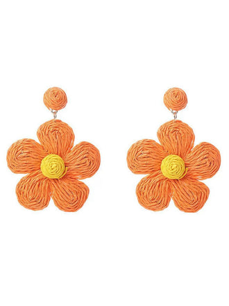 Boho Ruffia Strass Flower Pendant Earrings - vintage fashion, retro style