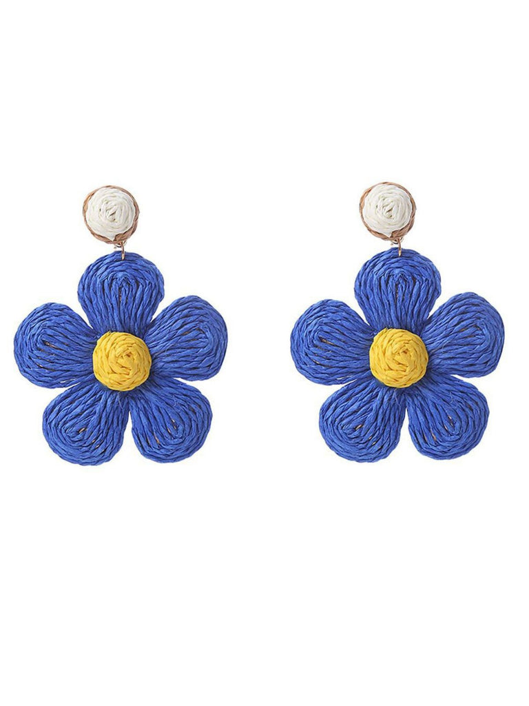 Boho Ruffia Strass Flower Pendant Earrings - vintage fashion, retro style