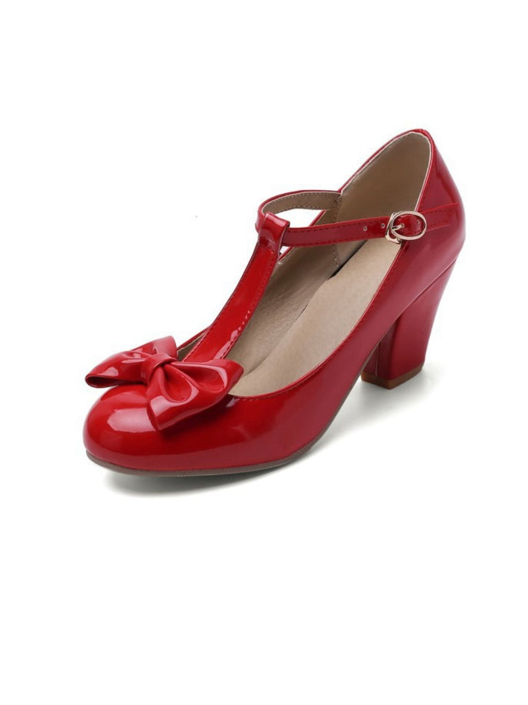 Bow Leather T-Strap Chunky Heel Shoes — vintage style that transcends decades