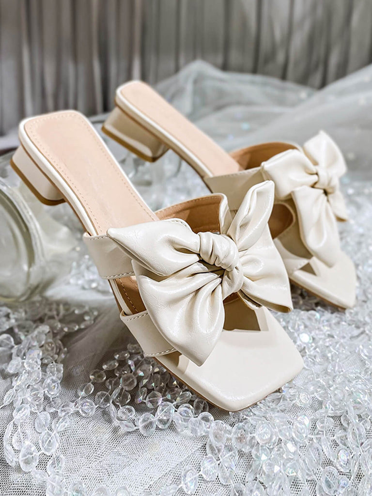 Bowknot Wedge Low Heeled PU Leather Slippers: timeless vintage elegance she makes her own