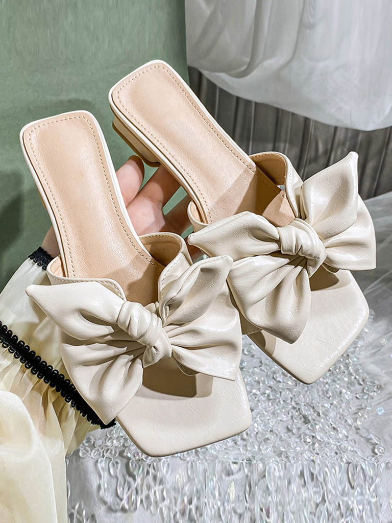 Bowknot Wedge Low Heeled PU Leather Slippers — vintage vintage charm for her modern wardrobe