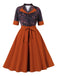 Brick Red 1950s Lapel Floral Patchwork Dress - vintage dress, retro fashion, rockabilly