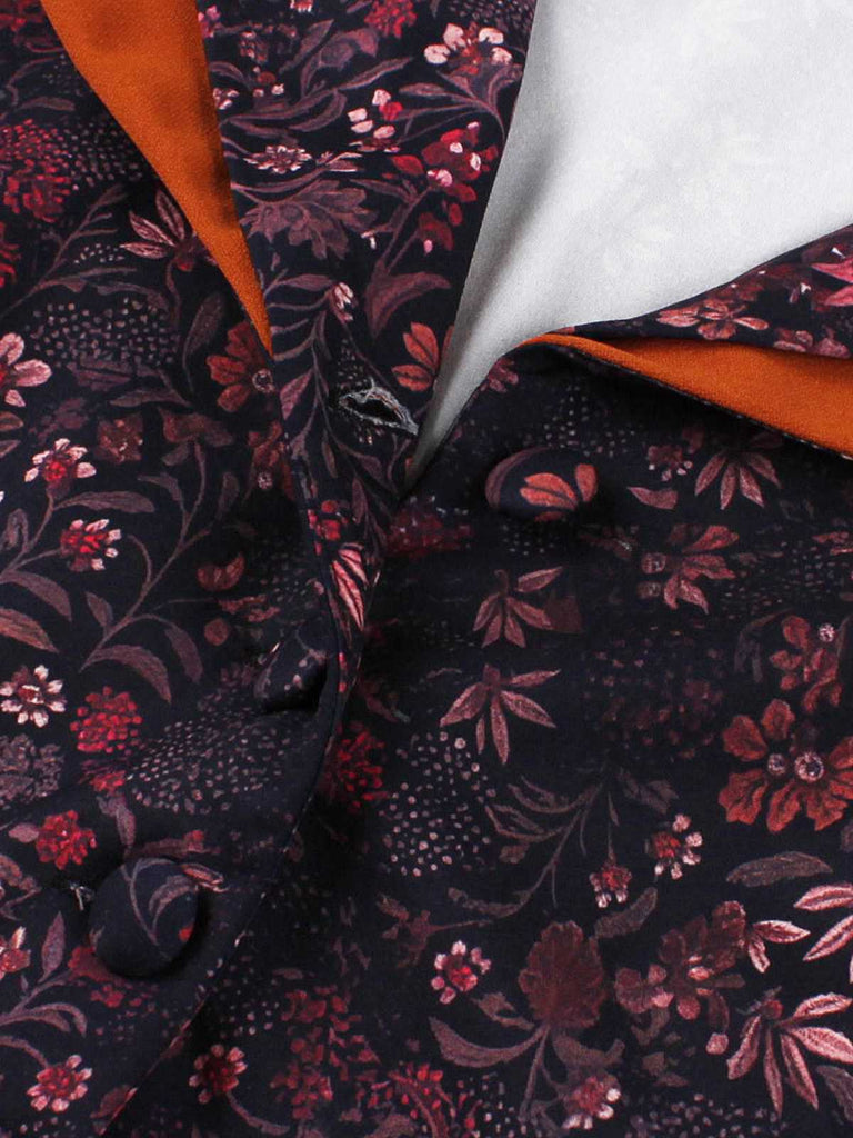 Brick Red 1950s Lapel Floral Patchwork Dress - vintage dress, retro fashion, rockabilly