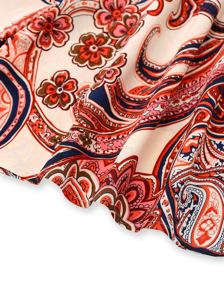 Brick Red 1970s One-Shoulder Bohemian Floral Romper - vintage jumpsuit, retro fashion, elegant red