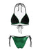 Bright Green 1980s Sequin Halter String Bikini Set - vintage fashion, retro style