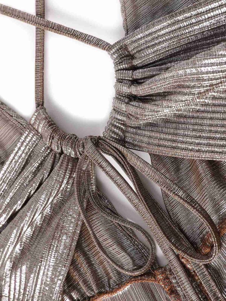 Brown 1930s Deep V Metallic Cut-Out Maxi Dress - vintage dress, retro fashion, elegant style for vintage lovers