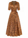 Brown 1930s Ditsy Floral Lapel Maxi Dress - vintage dress, retro fashion