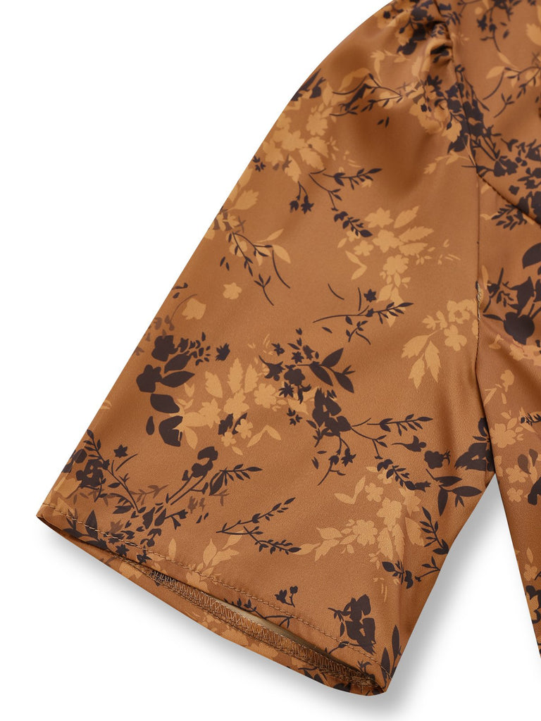 Brown 1930s Ditsy Floral Lapel Maxi Dress - vintage dress, retro fashion