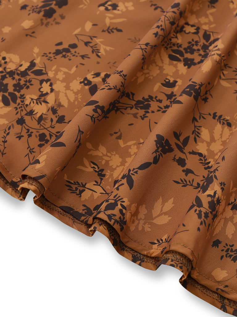 Brown 1930s Ditsy Floral Lapel Maxi Dress - vintage dress, retro fashion