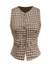 2PCS Brown 1960s Gingham Plaid Pleated Vest & Skirt - vintage skirt, retro style for vintage lovers