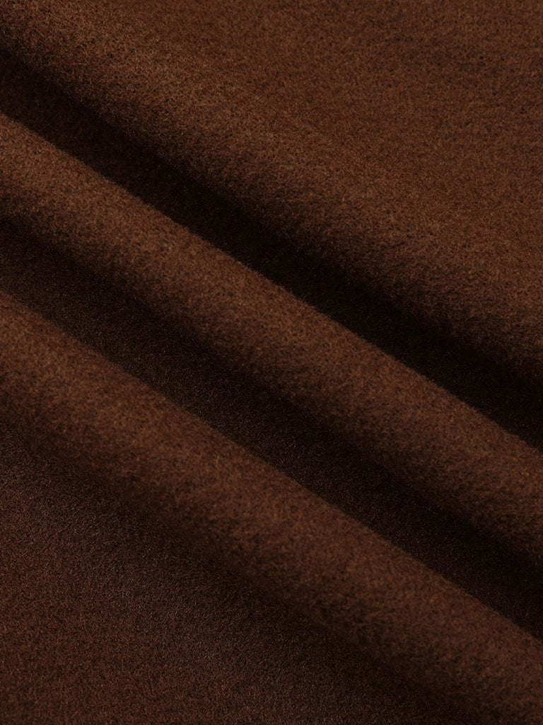 Brown 1930s Notched Collar Faux-Wool Long Coat - vintage fashion, retro style