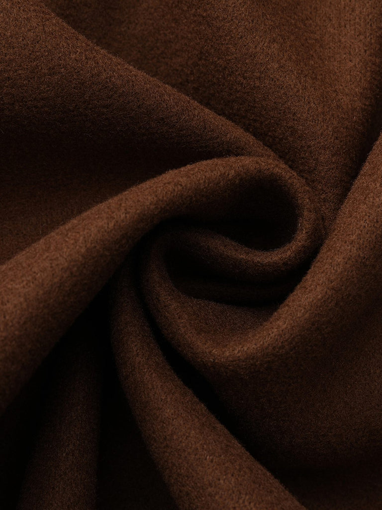 Brown 1930s Notched Collar Faux-Wool Long Coat - vintage fashion, retro style