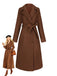 Brown 1930s Notched Collar Faux-Wool Long Coat - vintage fashion, retro style