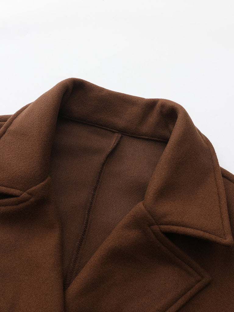 Brown 1930s Notched Collar Faux-Wool Long Coat - vintage fashion, retro style