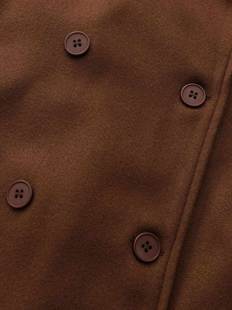 Brown 1930s Notched Collar Faux-Wool Long Coat - vintage fashion, retro style