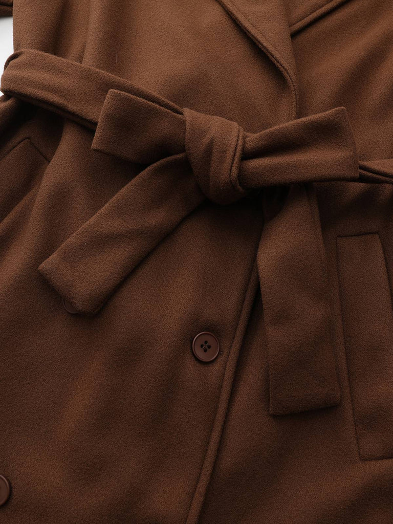 Brown 1930s Notched Collar Faux-Wool Long Coat - vintage fashion, retro style