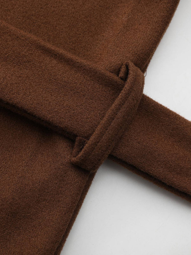Brown 1930s Notched Collar Faux-Wool Long Coat - vintage fashion, retro style