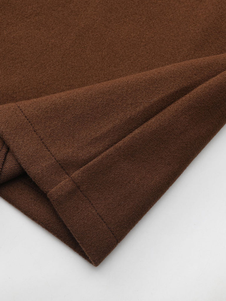 Brown 1930s Notched Collar Faux-Wool Long Coat - vintage fashion, retro style