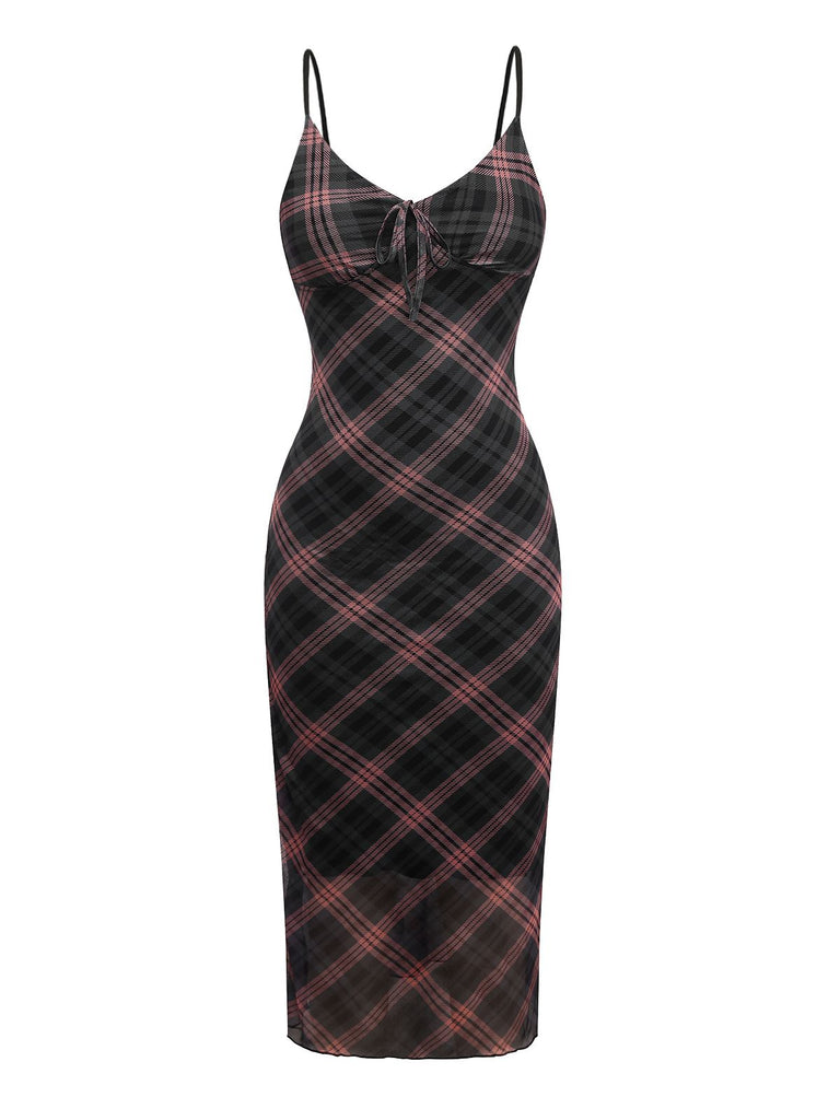 She slips into this Brown 1930s Scottish Plaid Suspender V-Neck Maxi Dress and suddenly it's a 1930s daydream