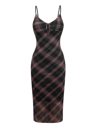 She slips into this Brown 1930s Scottish Plaid Suspender V-Neck Maxi Dress and suddenly it's a 1930s daydream
