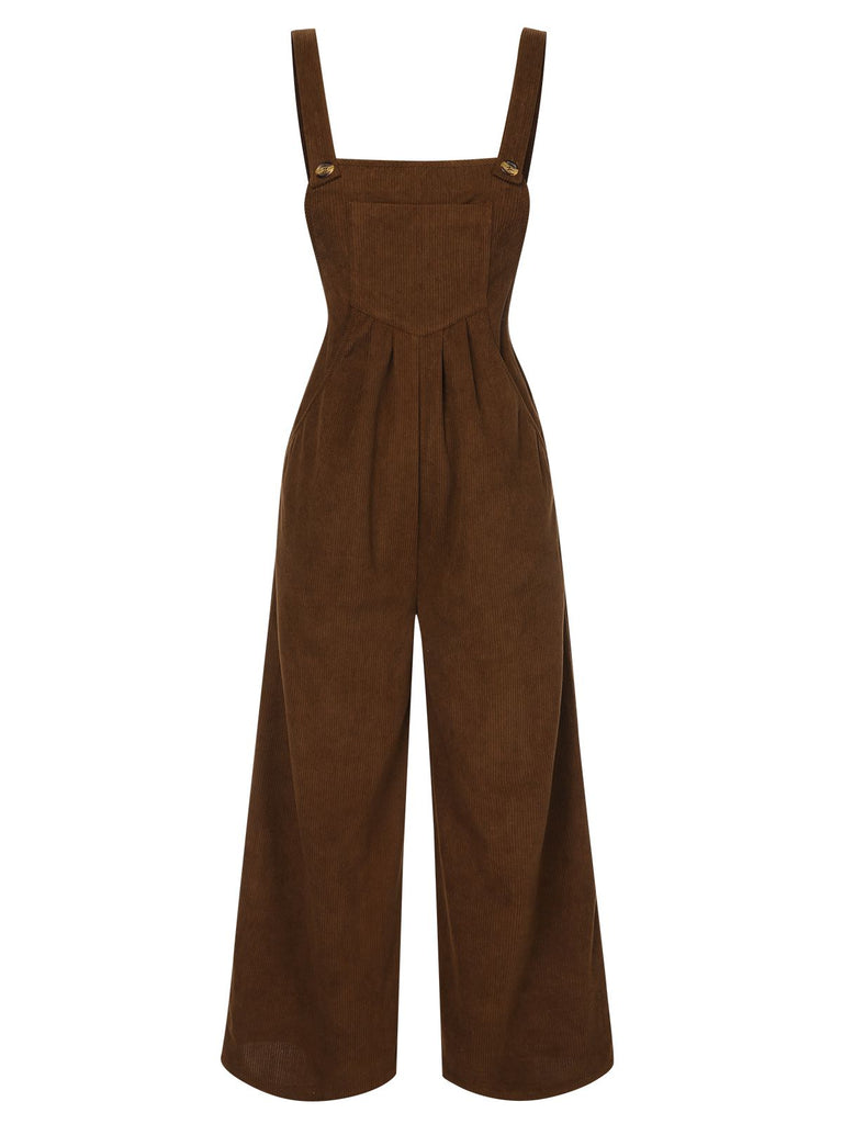 Brown 1930s Solid Corduroy Bib Jumpsuit, vintage romper, retro jumpsuit - perfect for women who love vintage and retro fashion