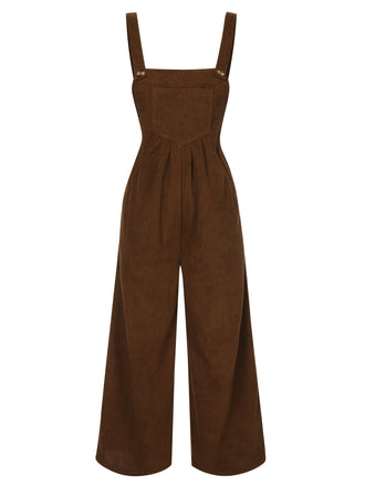 Brown 1930s Solid Corduroy Bib Jumpsuit, vintage romper, retro jumpsuit - perfect for women who love vintage and retro fashion
