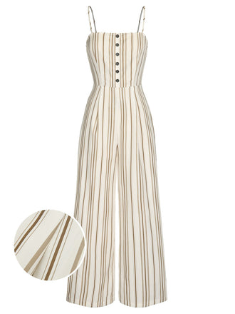 She finds her 1930s story in this Brown 1930s Stripes Spaghetti Straps Jumpsuit