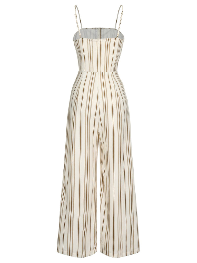 Brown 1930s Stripes Spaghetti Straps Jumpsuit — 1930s style that transcends decades