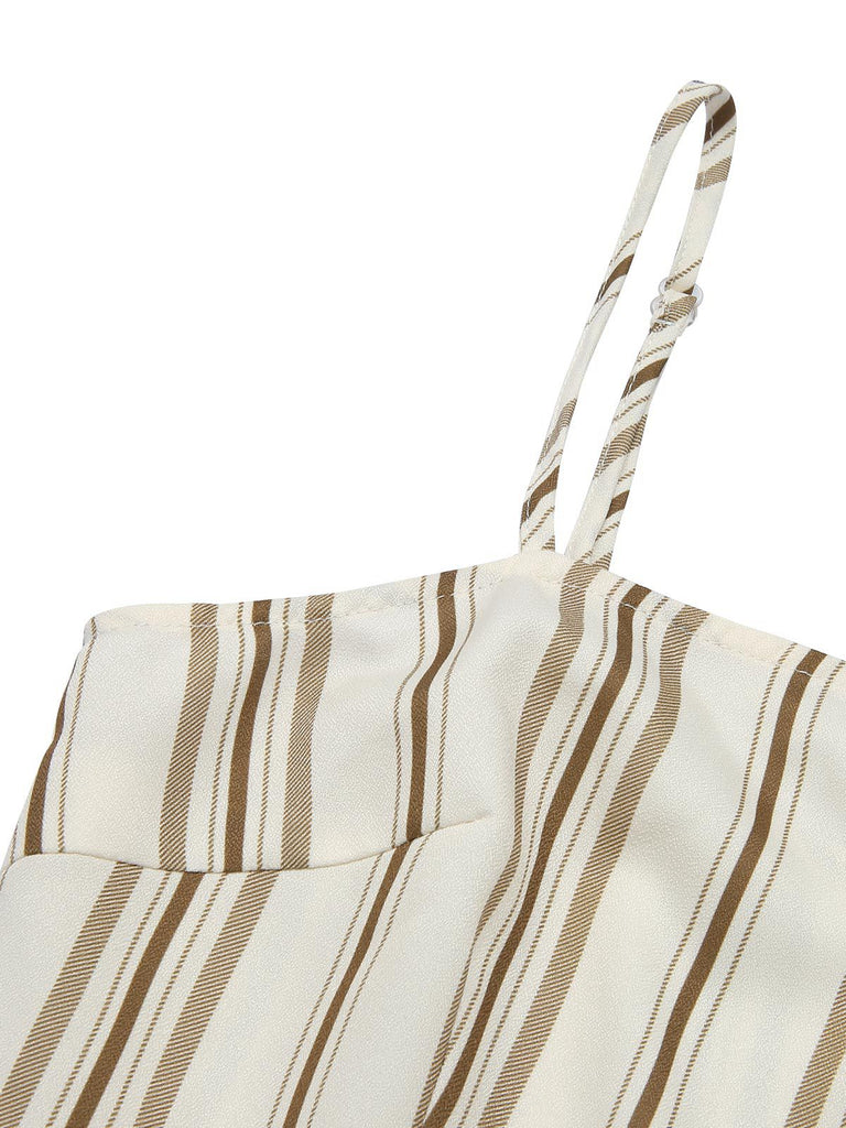 Brown 1930s Stripes Spaghetti Straps Jumpsuit — 1930s vintage charm for her modern wardrobe