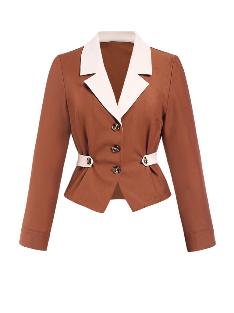 Brown 1940s Color Block Lapel Coat - vintage fashion, retro style