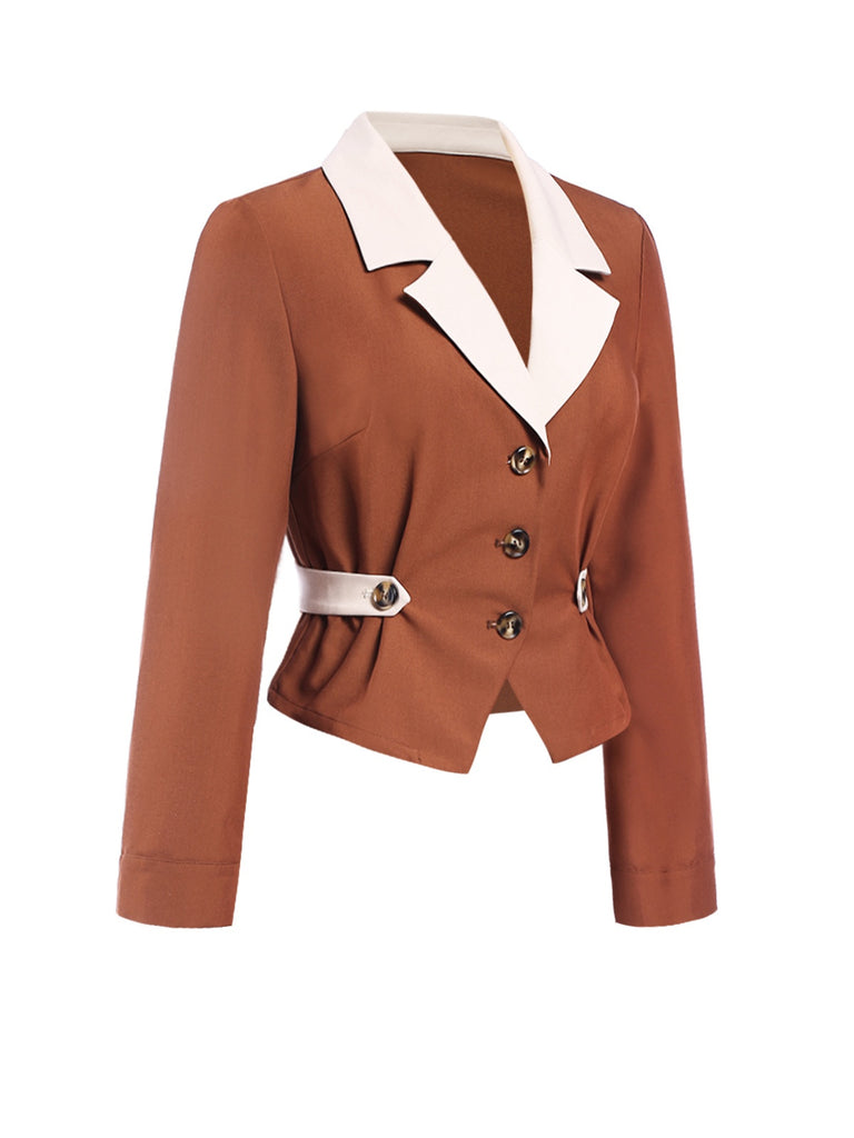 Brown 1940s Color Block Lapel Coat - vintage fashion, retro style