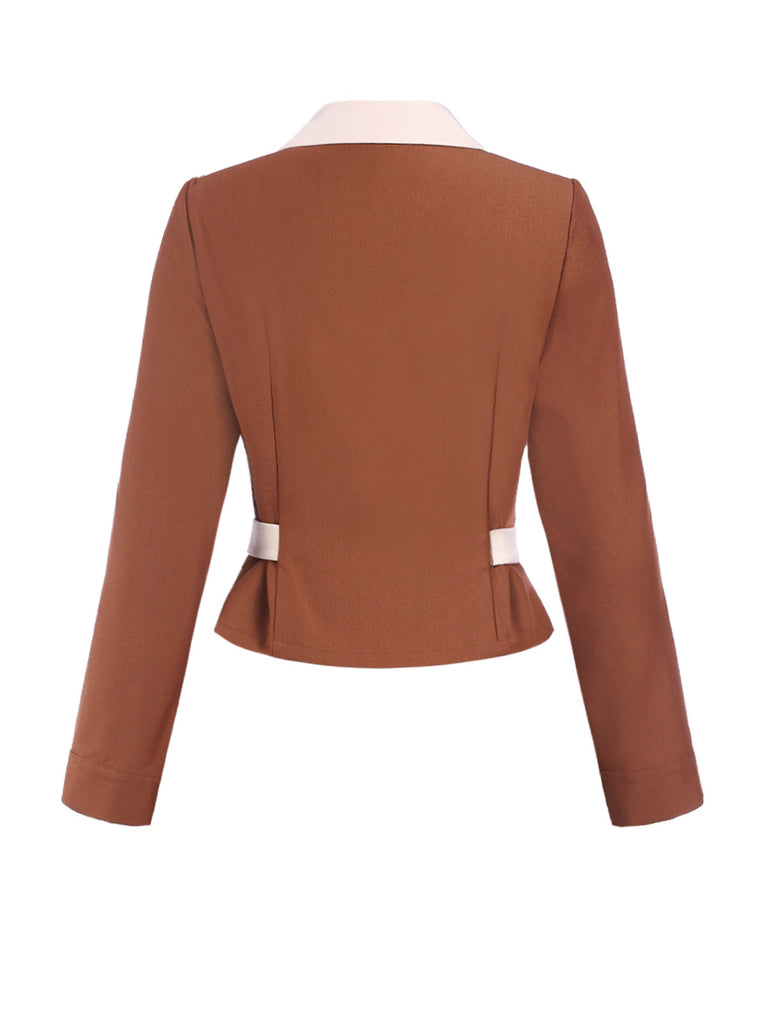 Brown 1940s Color Block Lapel Coat - vintage fashion, retro style