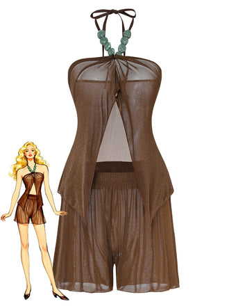 Brown 1940s Halter Solid Cover Up Set - vintage fashion, retro style