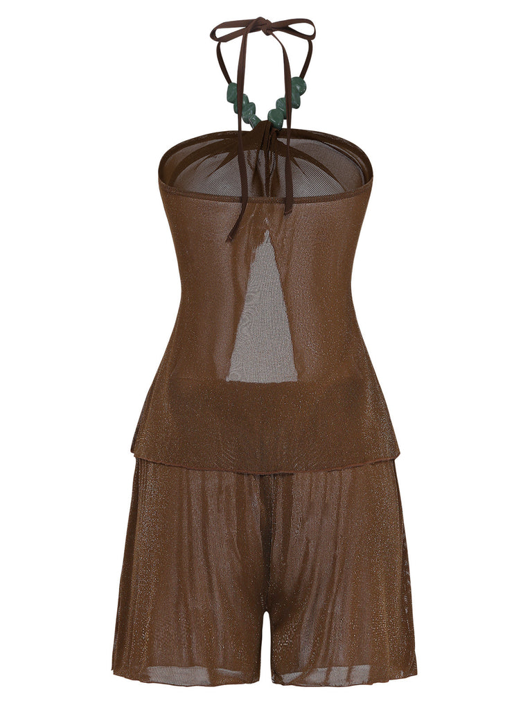 Brown 1940s Halter Solid Cover Up Set - vintage fashion, retro style