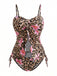 Brown 1940s Leopard Floral Print Front Cutout Tankini Set: beautiful vintage fashion, retro style, classic elegance with timeless appeal