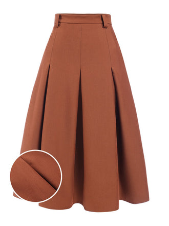 She sways in this Brown 1940s Solid A-Line Pleated Skirt and it's pure 1940s magic