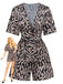 Brown 1940s V-Neck Leopard Satin Bind Romper - vintage jumpsuit, retro fashion